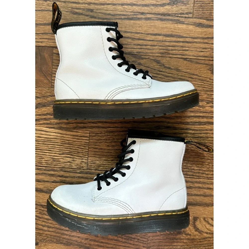 Dr Martens Zavala T White Leather Combat Boots Toddler 10 Zip Up Ankle Boots